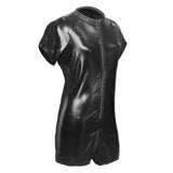 Men's Leather T-shirt Shorts Jumpsuit