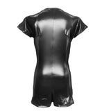 Men's Leather T-shirt Shorts Jumpsuit