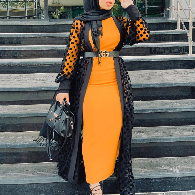 Clothes Middle East Apparel Women's Cross-border Polka Dot Perspective Cardigan Long Shawl