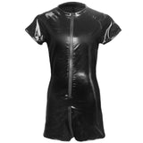 Men's Leather T-shirt Shorts Jumpsuit